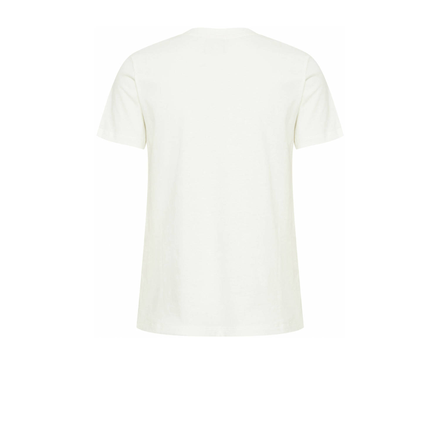 ICHI T-shirt IHCAMINO van biologisch katoen wit koraalrood