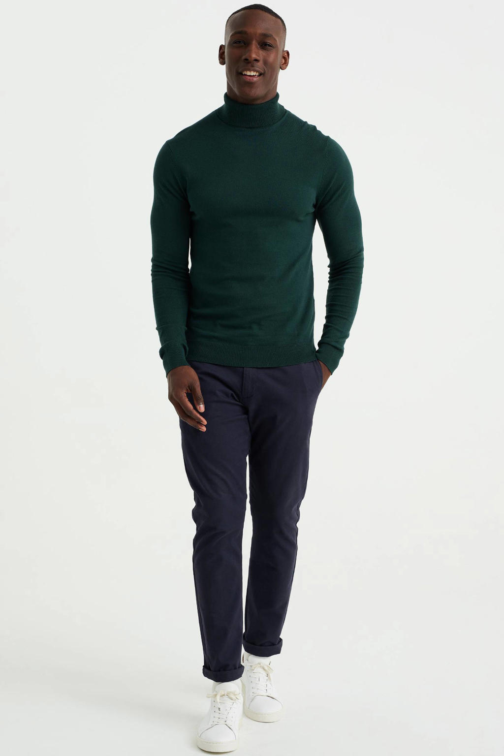 Groene heren WE Fashion coltrui van katoen met lange mouwen