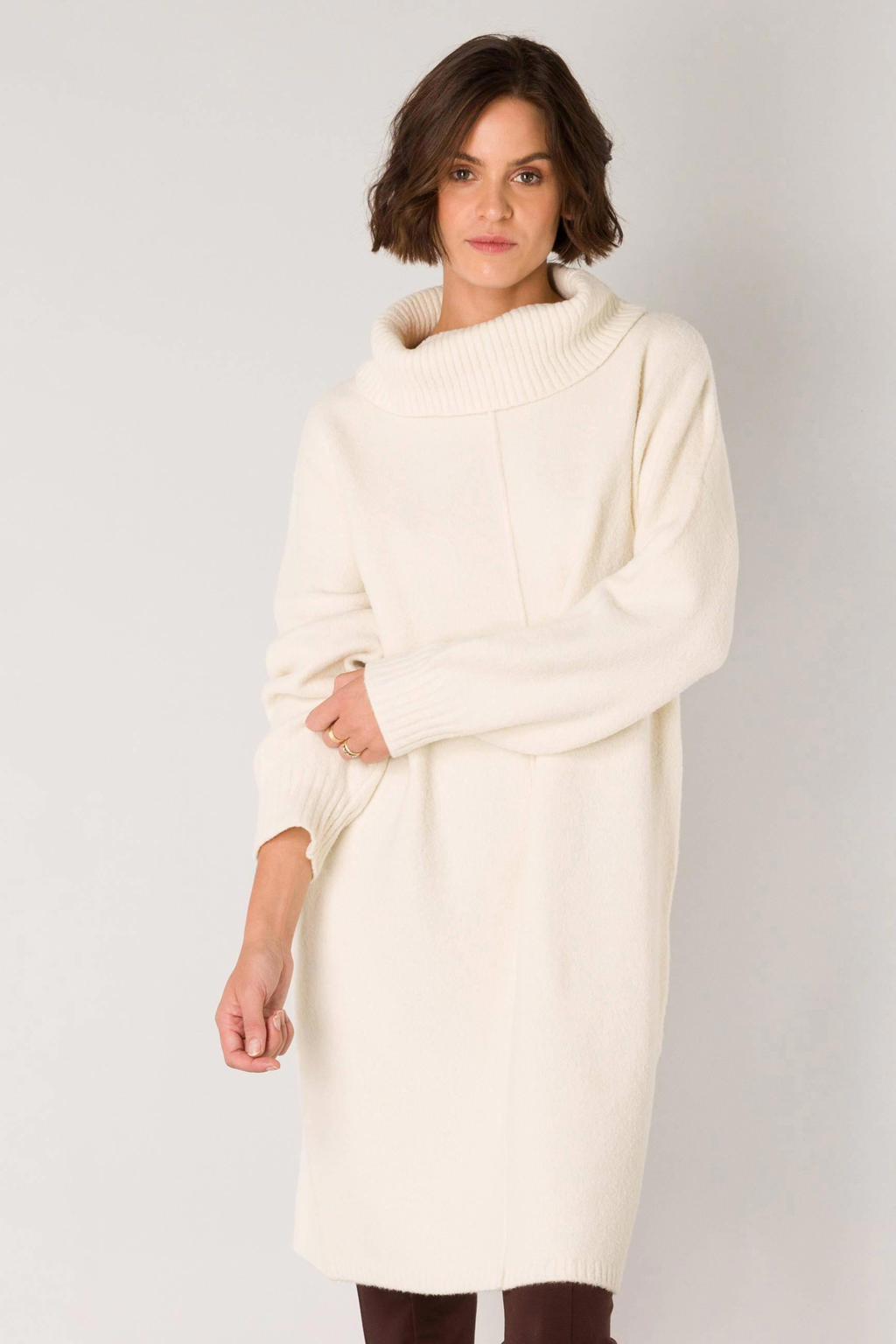Gebreide jurk voor dames, winter, sexy, effen, V-hals, ritssluiting, gebreide trui, feestjurk, elegante mini-jurk, strakke stretch trui-jurk, winterjurk, dames, lange mouwen, warm, grof gebreide