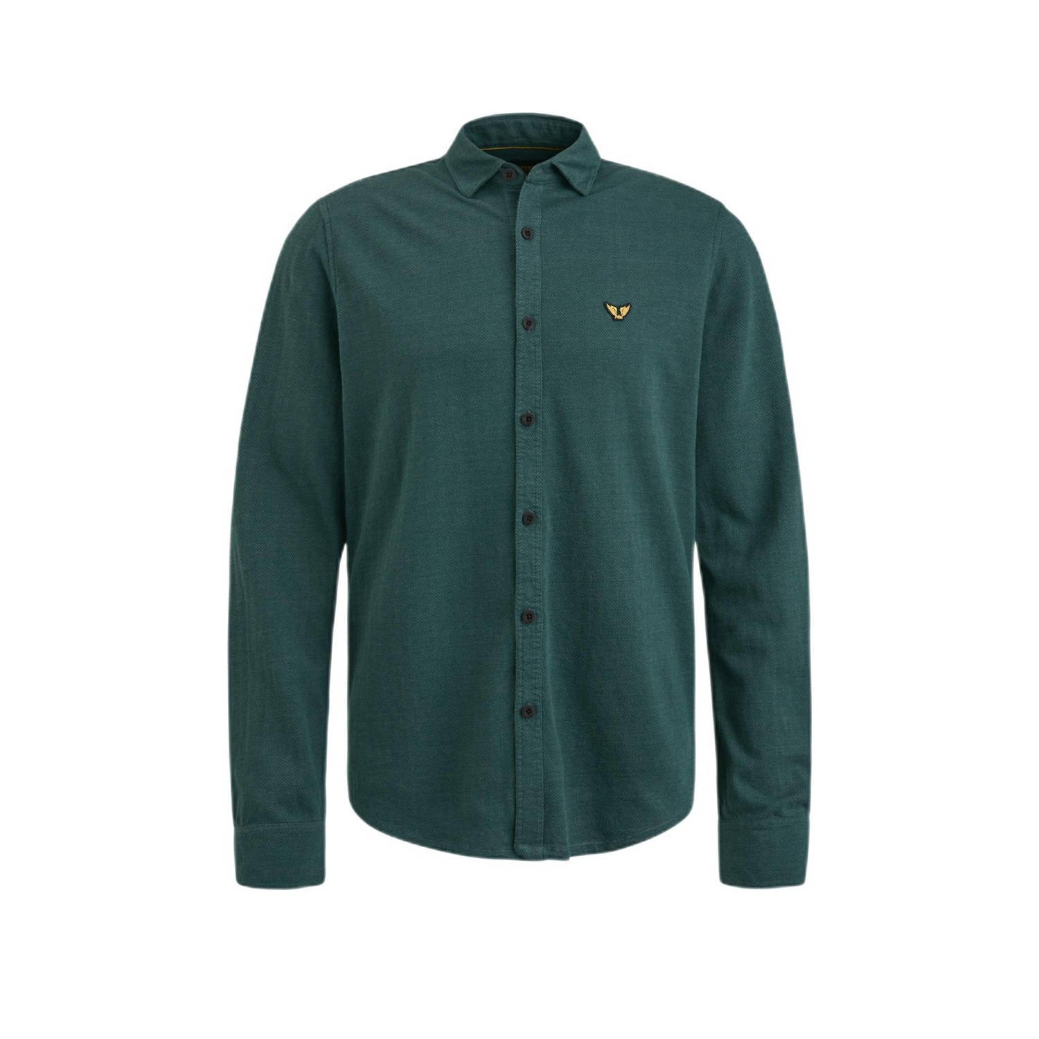 PME Legend regular fit overhemd met herringbone patroon groen