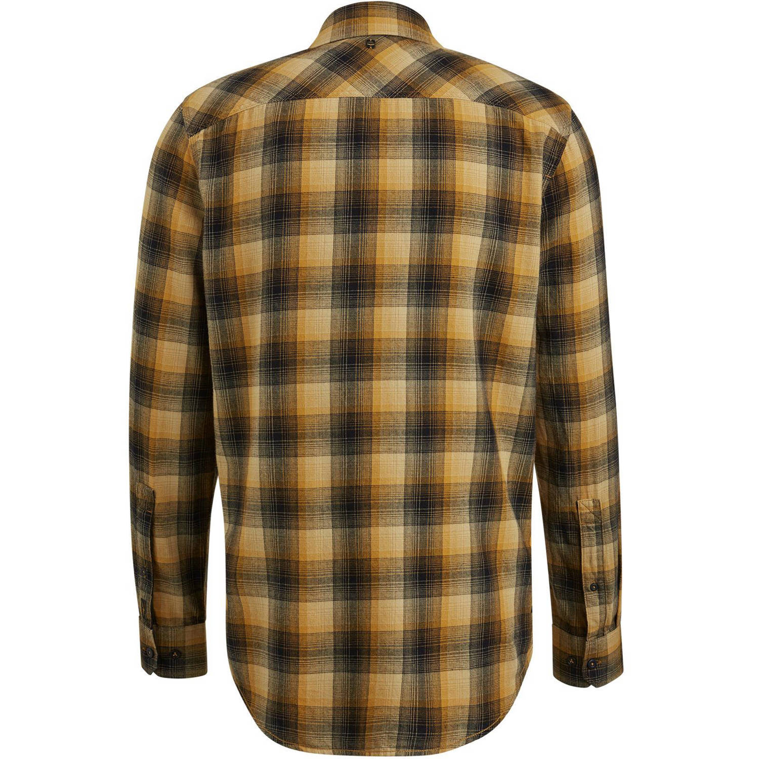PME Legend geruit regular fit overhemd bruin geel