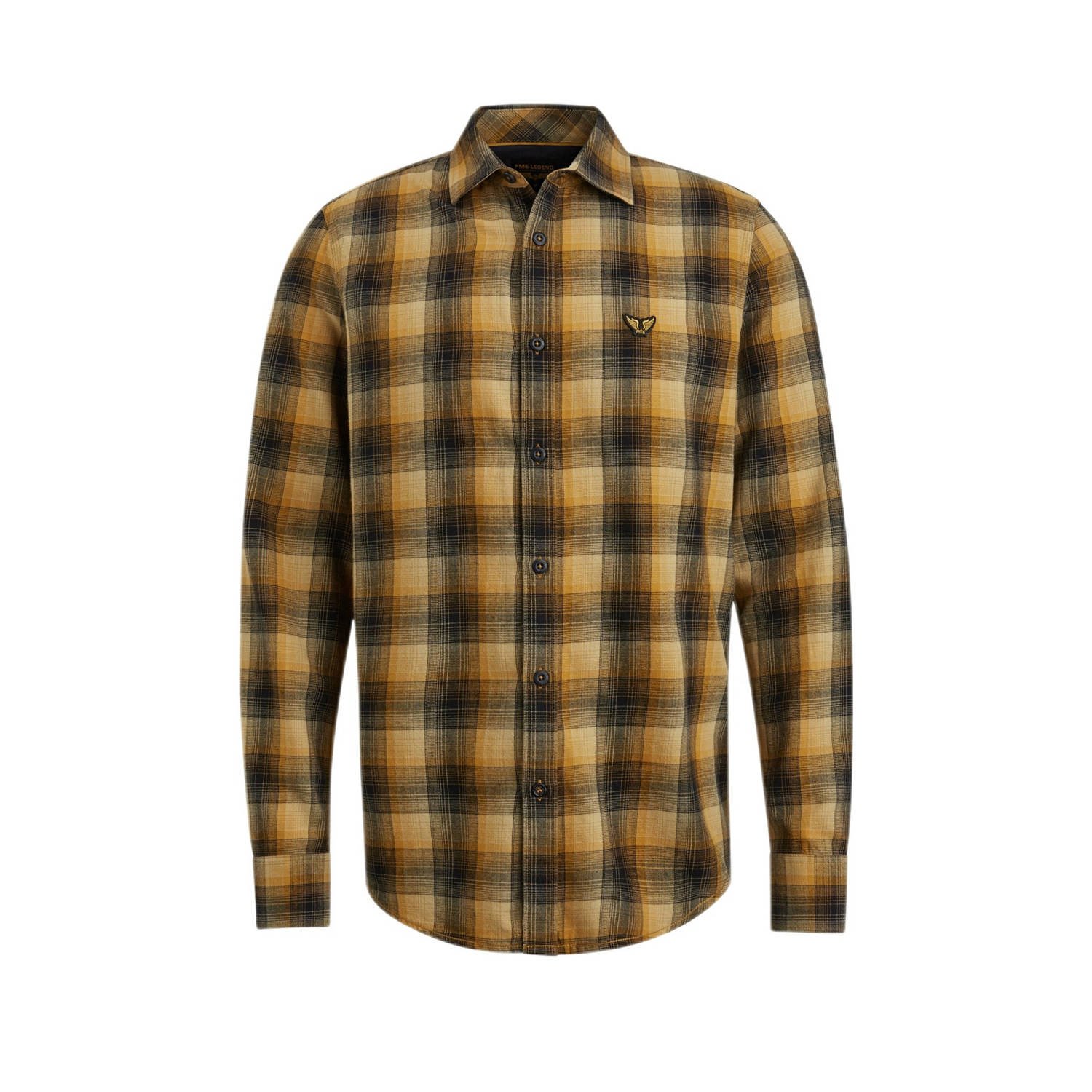 PME Legend geruit regular fit overhemd bruin geel