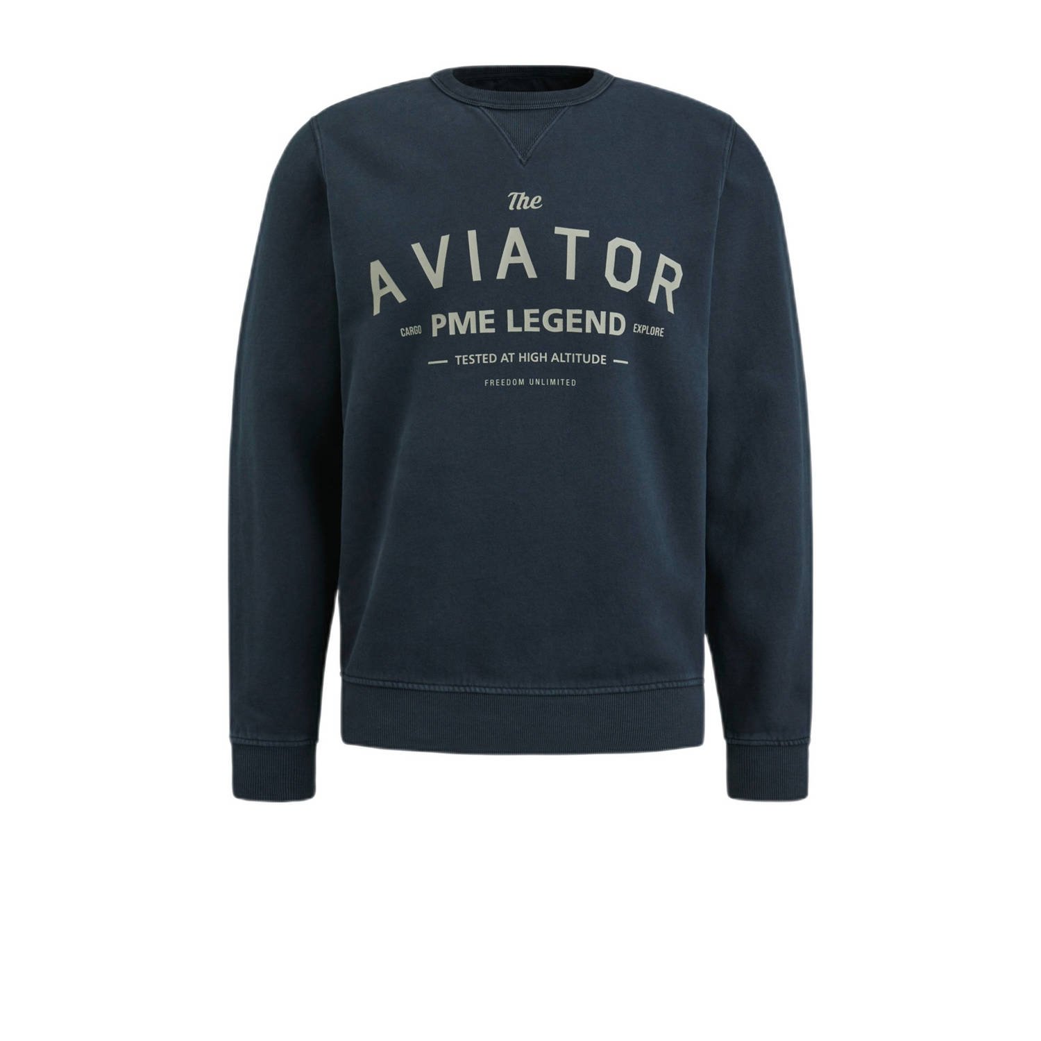 PME Legend sweater met printopdruk donkerblauw