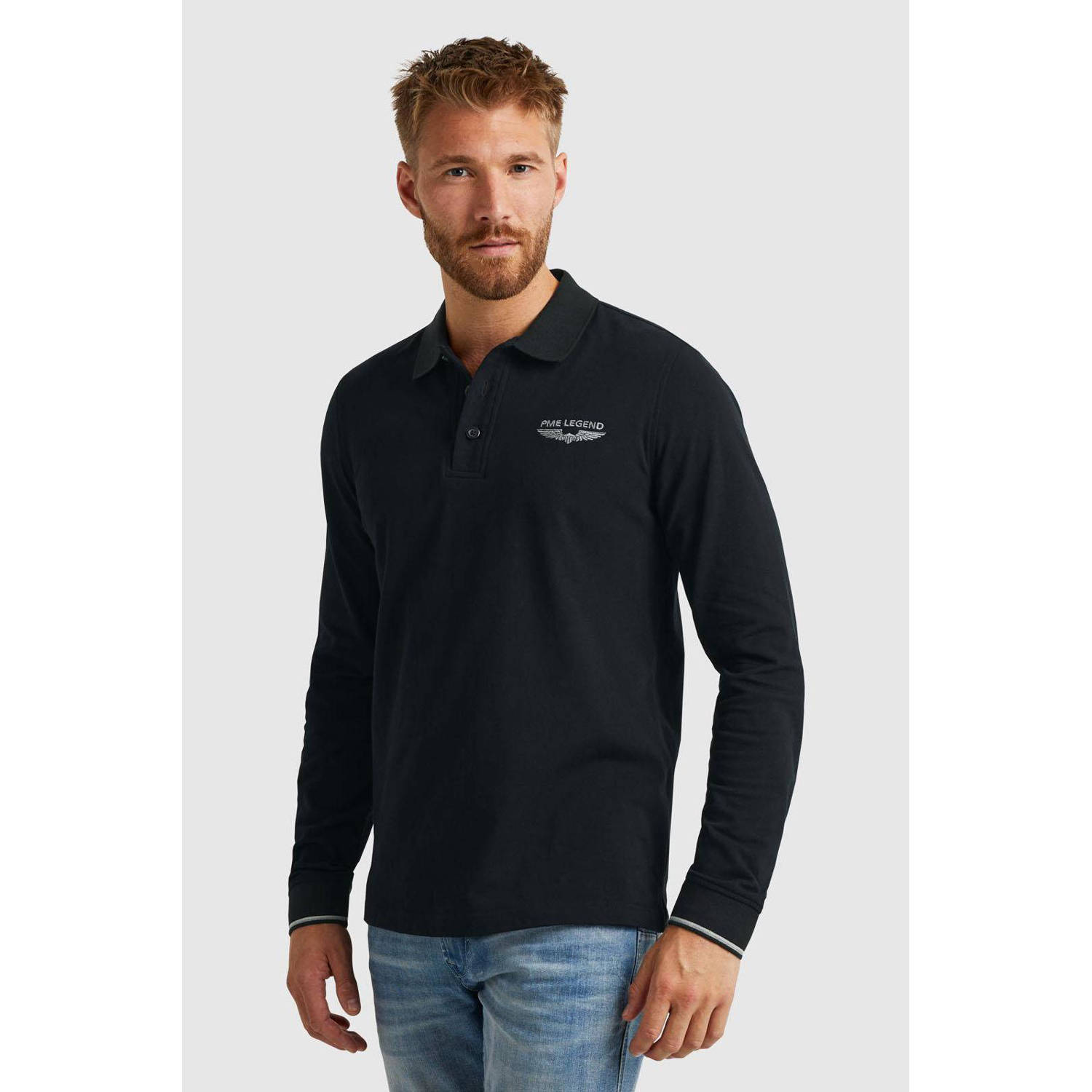 PME Legend regular fit polo met logo en borduursels zwart
