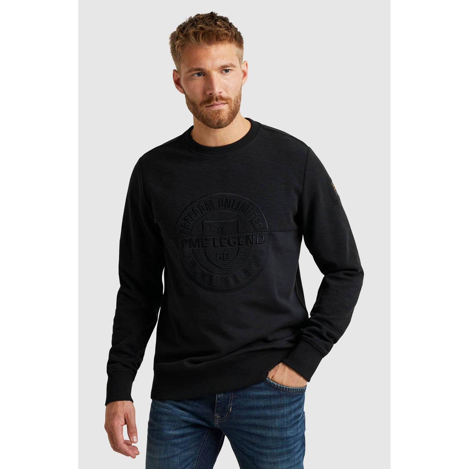 PME LEGEND Heren Truien & Vesten Crewneck Slub-look Jacquard Sweat Zwart