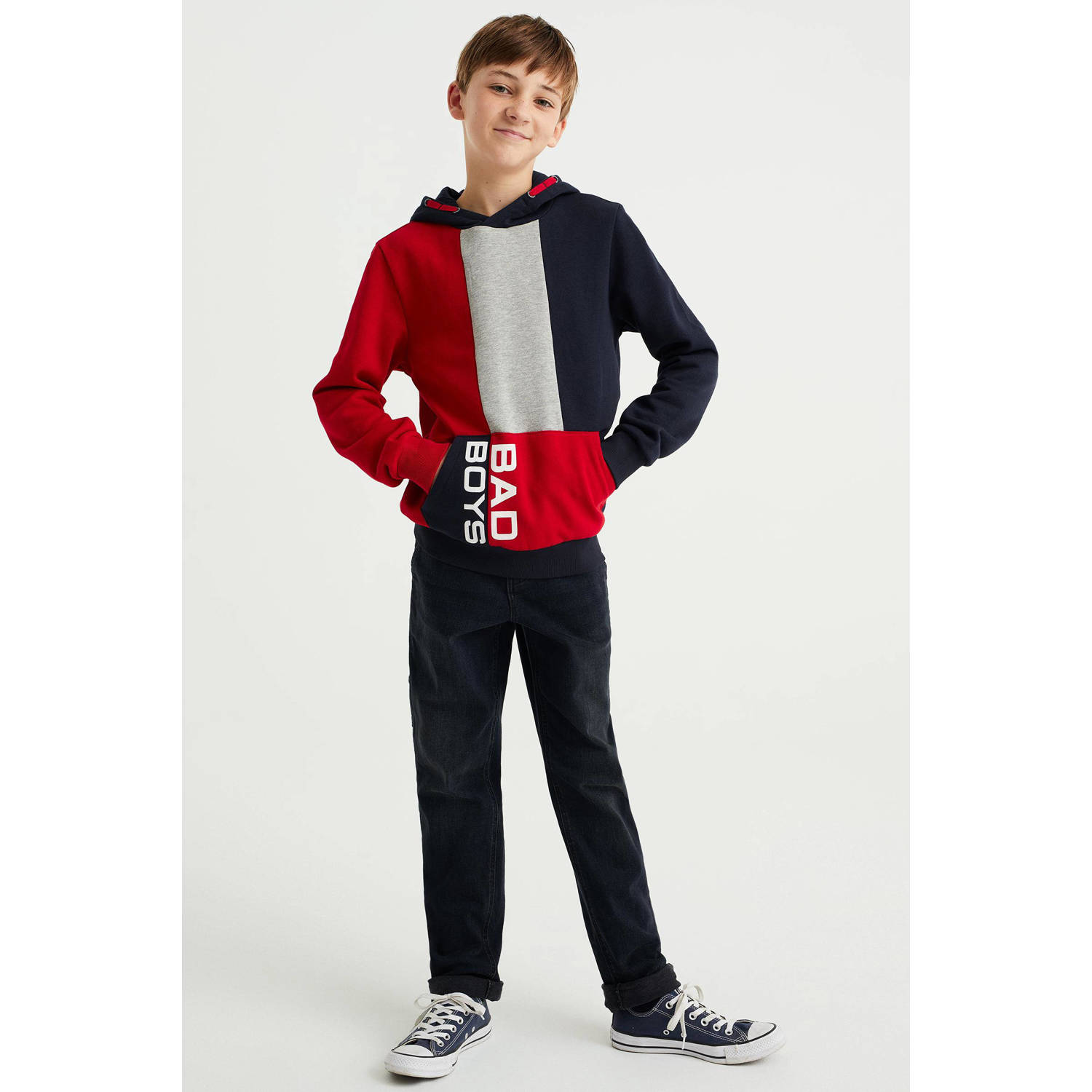WE Fashion Bad Boys hoodie zwart rood grijs Sweater Meerkleurig 110 116