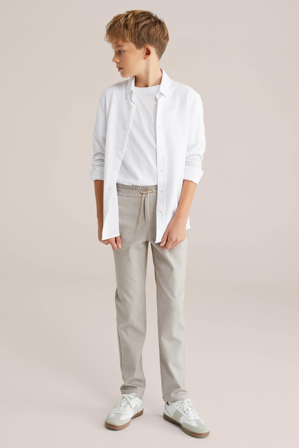 Witte jongens WE Fashion overhemd van katoen met effen, lange mouwen, button down sluiting en knoopsluiting