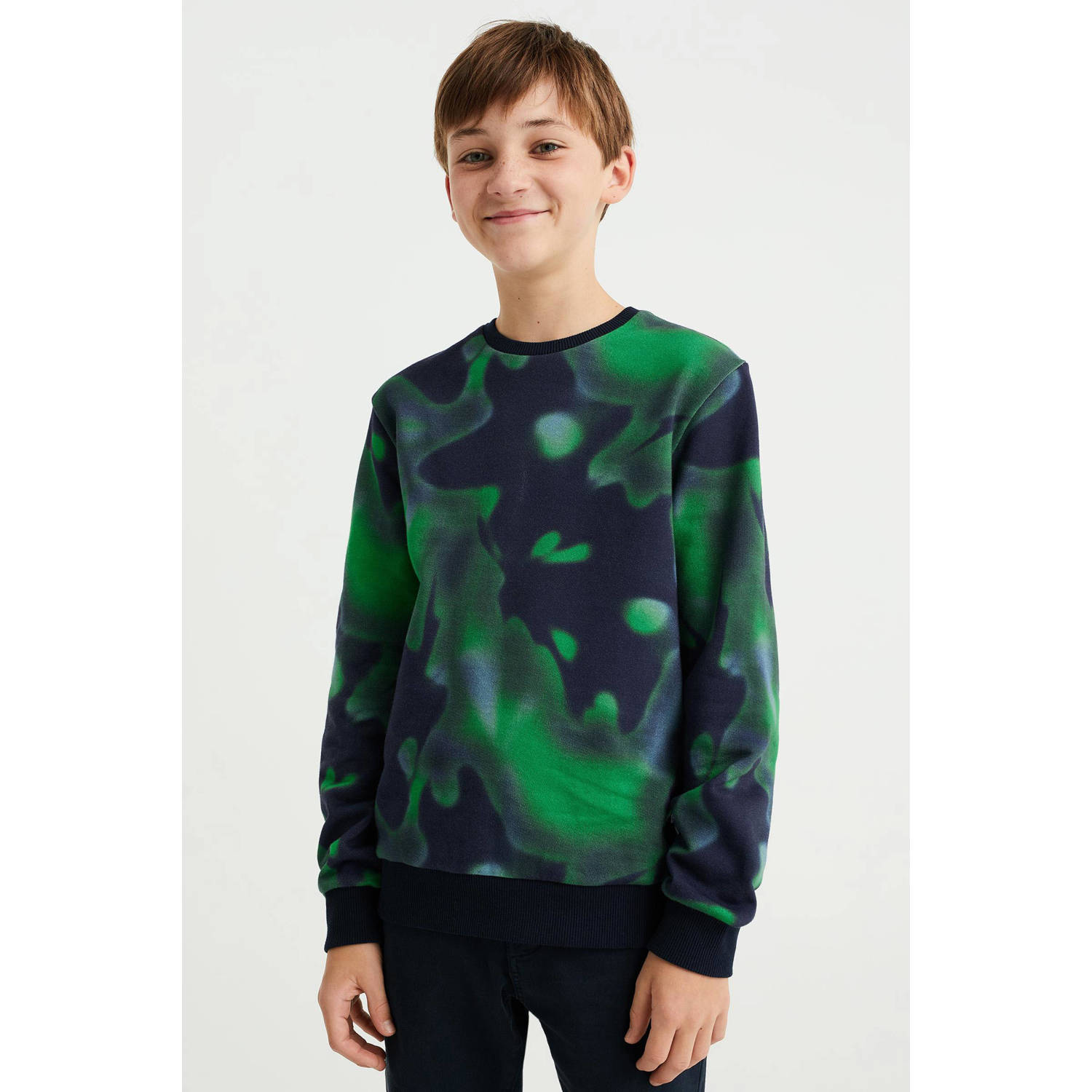 WE Fashion sweater met all over print zwart groen