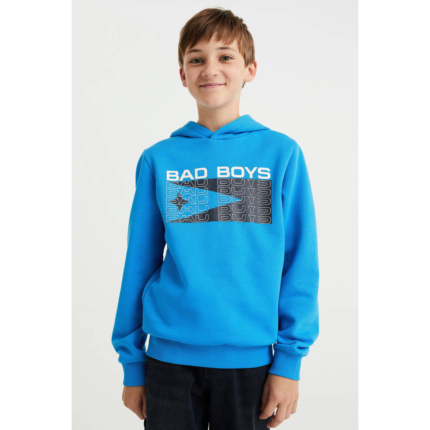 WE Fashion Bad Boys hoodie met printopdruk felblauw Sweater Printopdruk 110 116