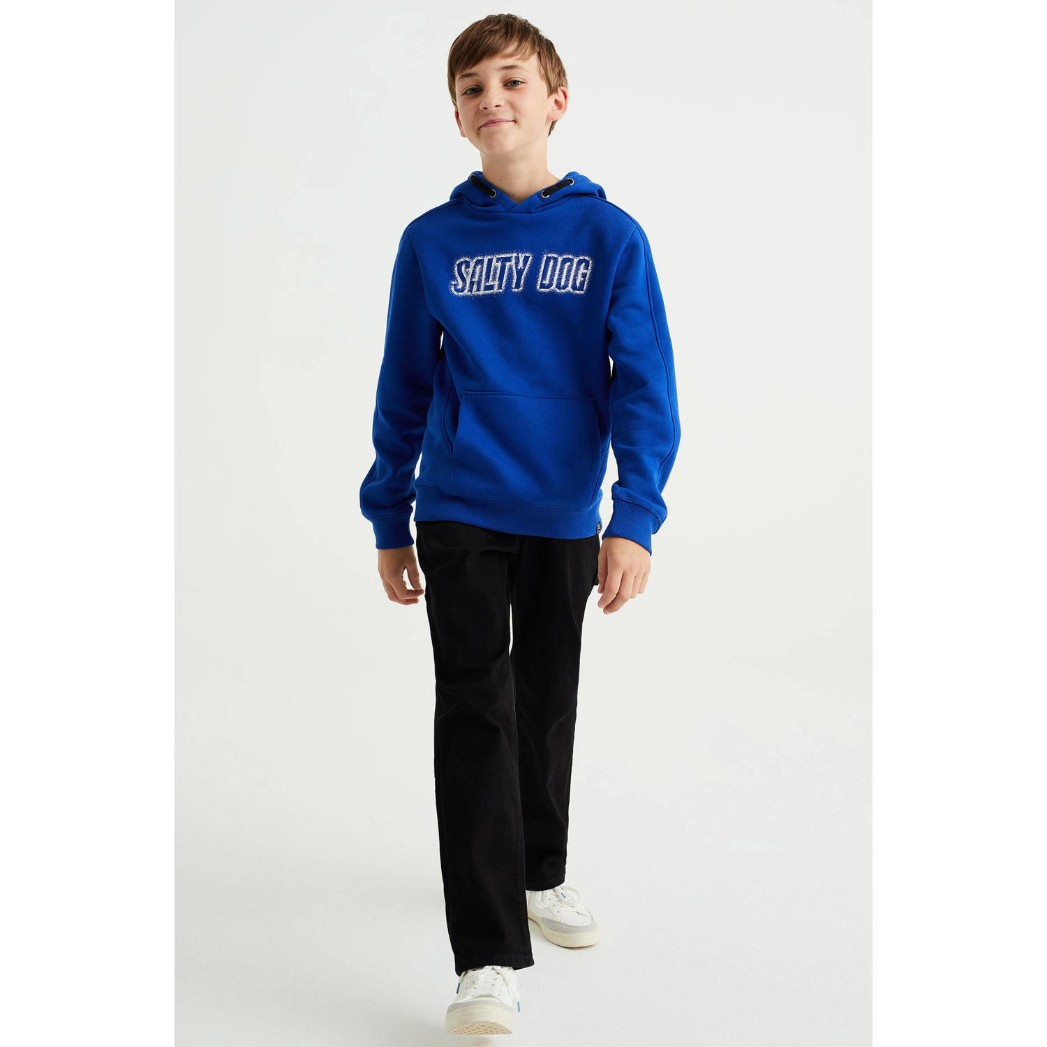 WE Fashion Salty Dog hoodie met tekst kobaltblauw Sweater Tekst 134 140
