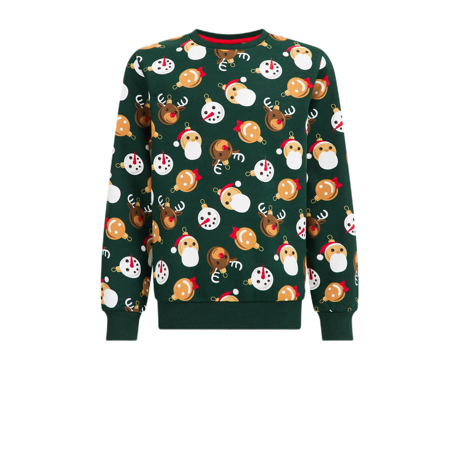 WE Fashion kerstsweater met all over print groen beige rood All over print 110 116