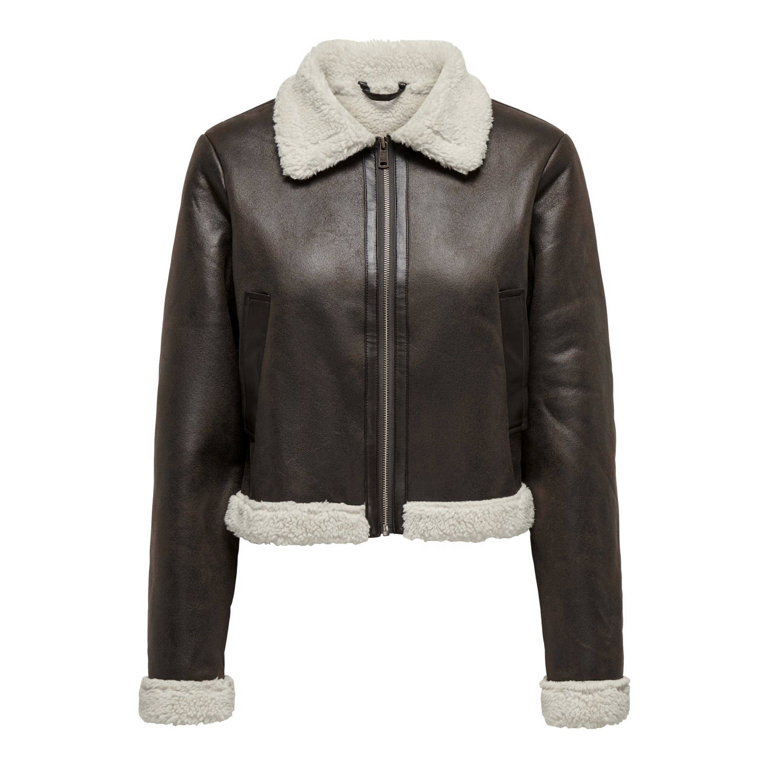 ONLY imitatieleren lammy coat winterjas ONLBETTY bruin
