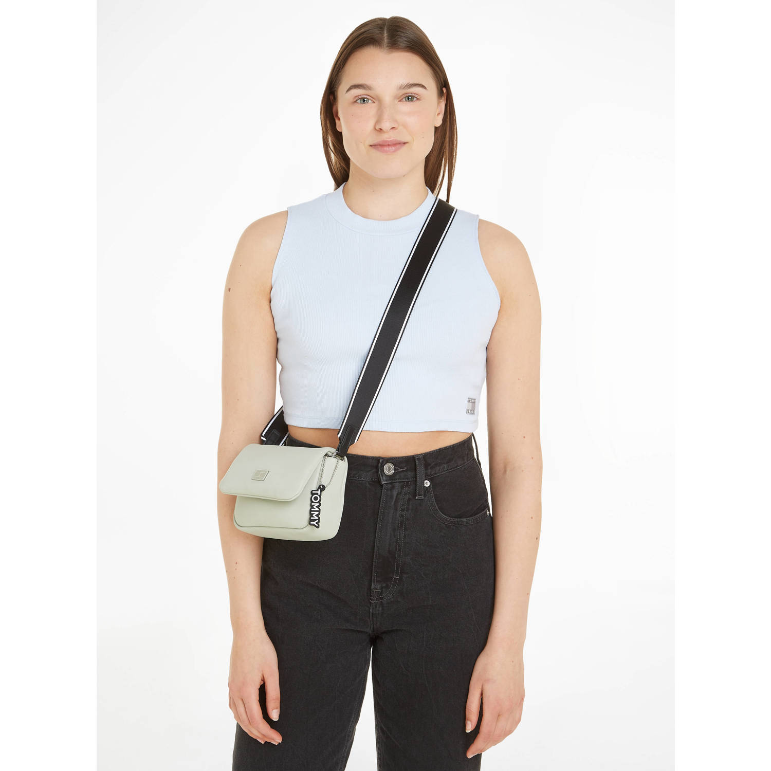 Tommy Jeans gewatteerde crossbody tas City Girl grijsgroen