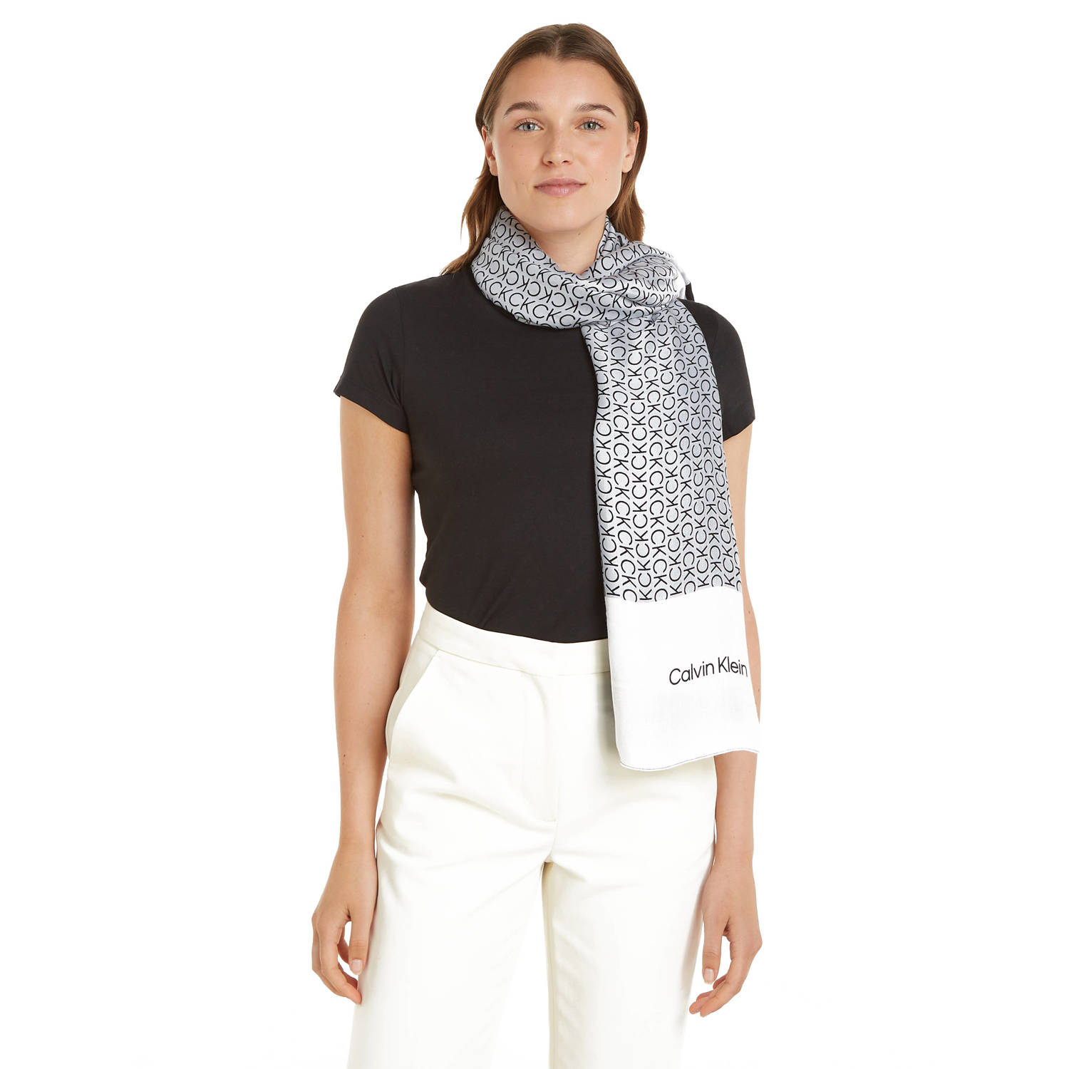 Calvin Klein sjaal Geo Minimal Scarf wit zwart