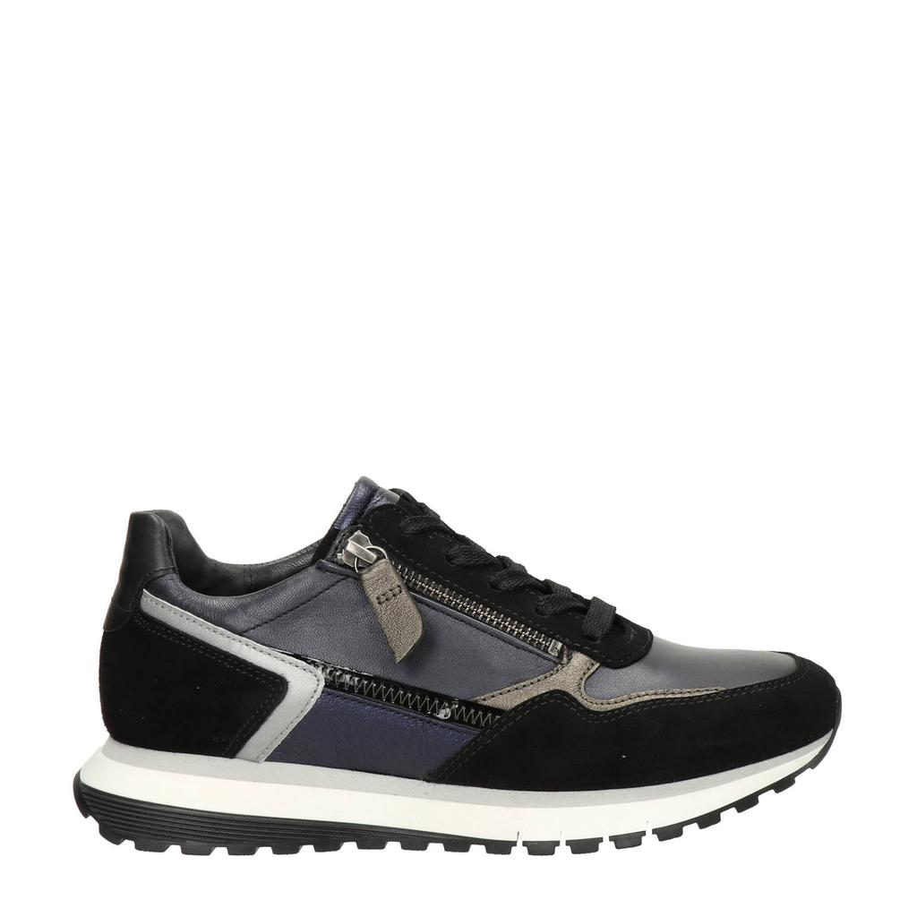 Donkerblauwe dames Gabor Comfort Optifit leren sneakers met rits- en vetersluiting