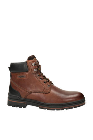   leren veterboots cognac