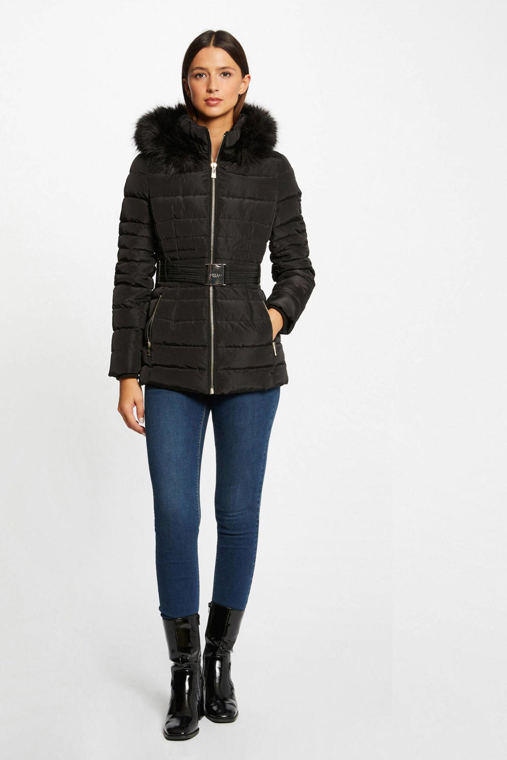 MORGAN Dames Lange rode jas met riem met wol Maat 39, Rood, 42
