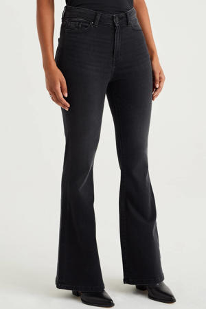 high waist flared jeans black denim