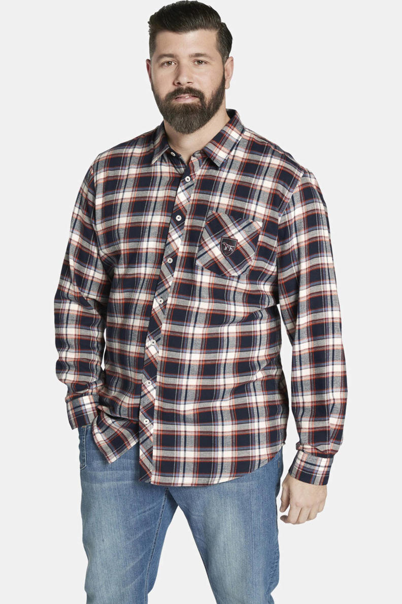 Charles Colby FIT Collectie Geruit Loose Fit Overhemd DUKE CATHAOR Plus Size Blauw 16917928