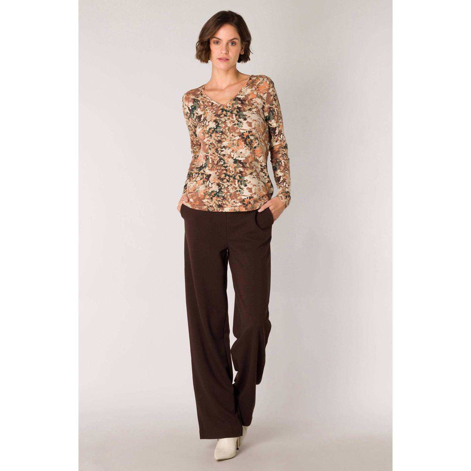 Yest straight fit tricot broek bruin