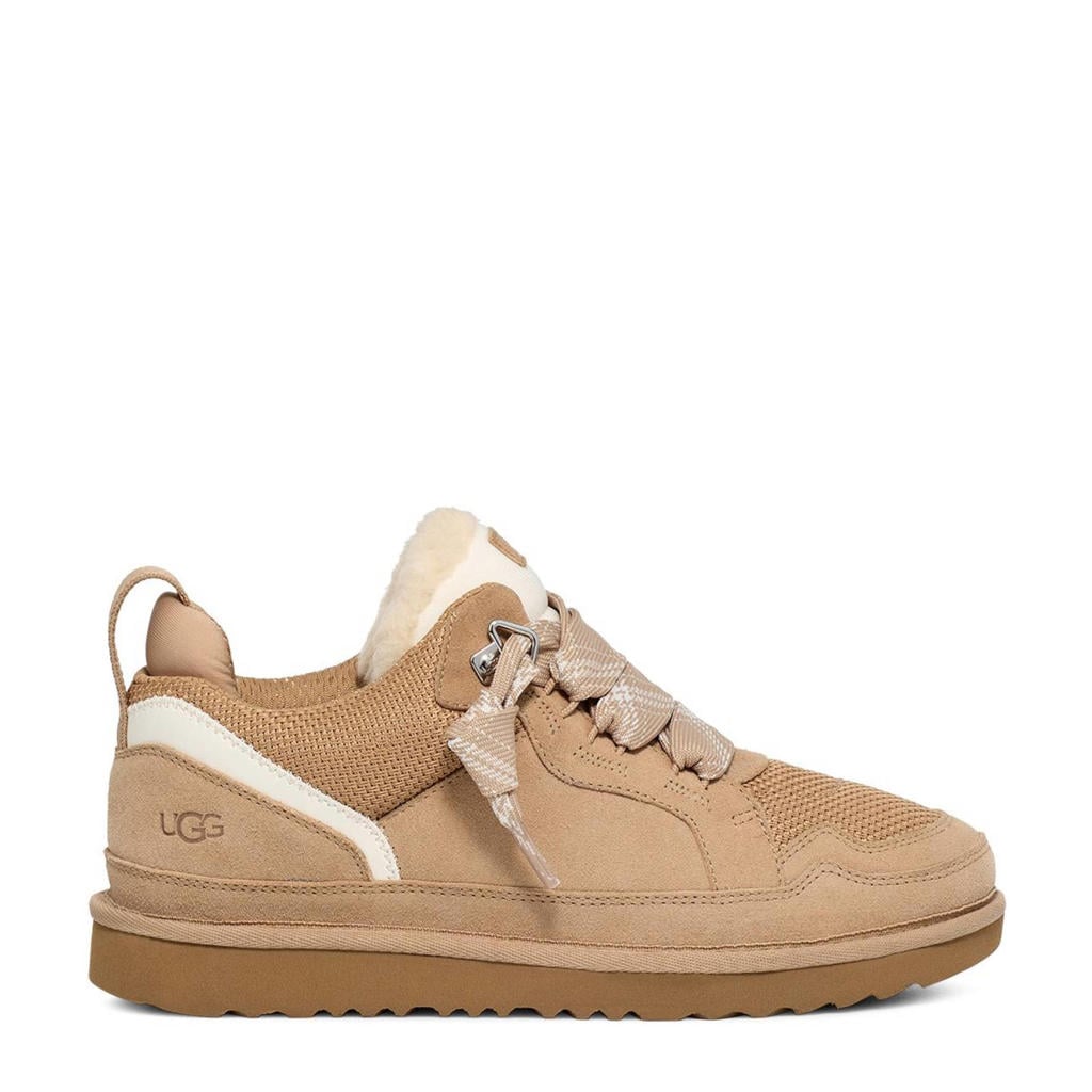 Beige meisjes UGG Lowmel suède sneakers met veters