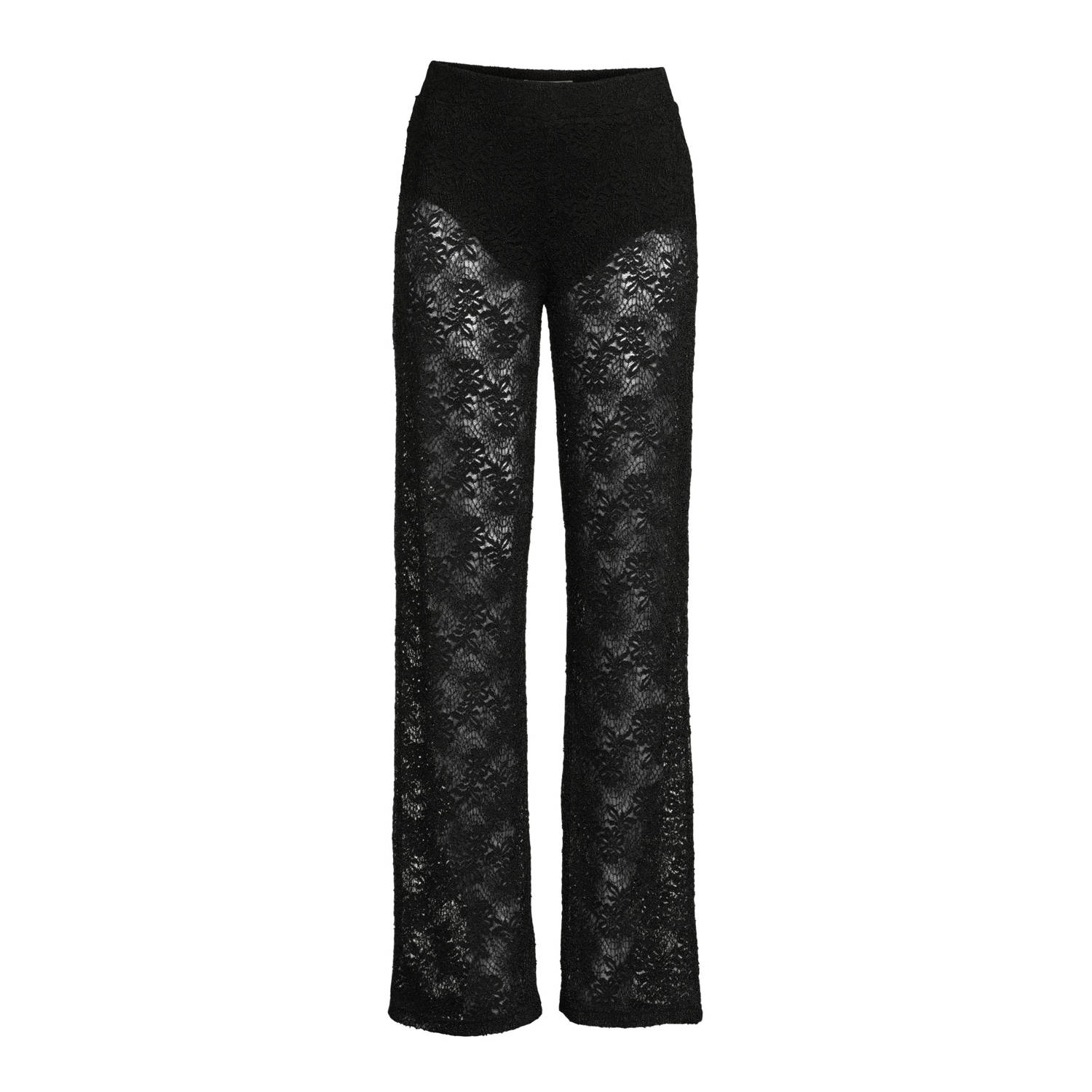 Sofie Schnoor Zwarte Kanten Broek met Brede Elastische Tailleband Black Dames