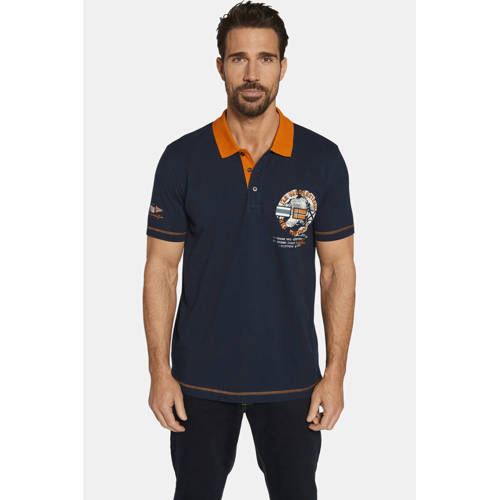 Jan Vanderstorm oversized polo RANDO Plus Size met printopdruk donkerblauw afbeelding