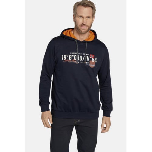 Jan Vanderstorm +FIT Collectie hoodie JORRIT Plus Size met printopdruk donkerblauw afbeelding