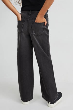 wide leg jeans met slijtage black denim