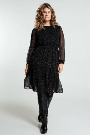 semi-transparante jurk met stippen zwart