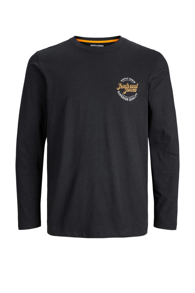 Zwarte Longsleeve Heren Heren T-shirt Met Lange Mouw En Ronde Hals