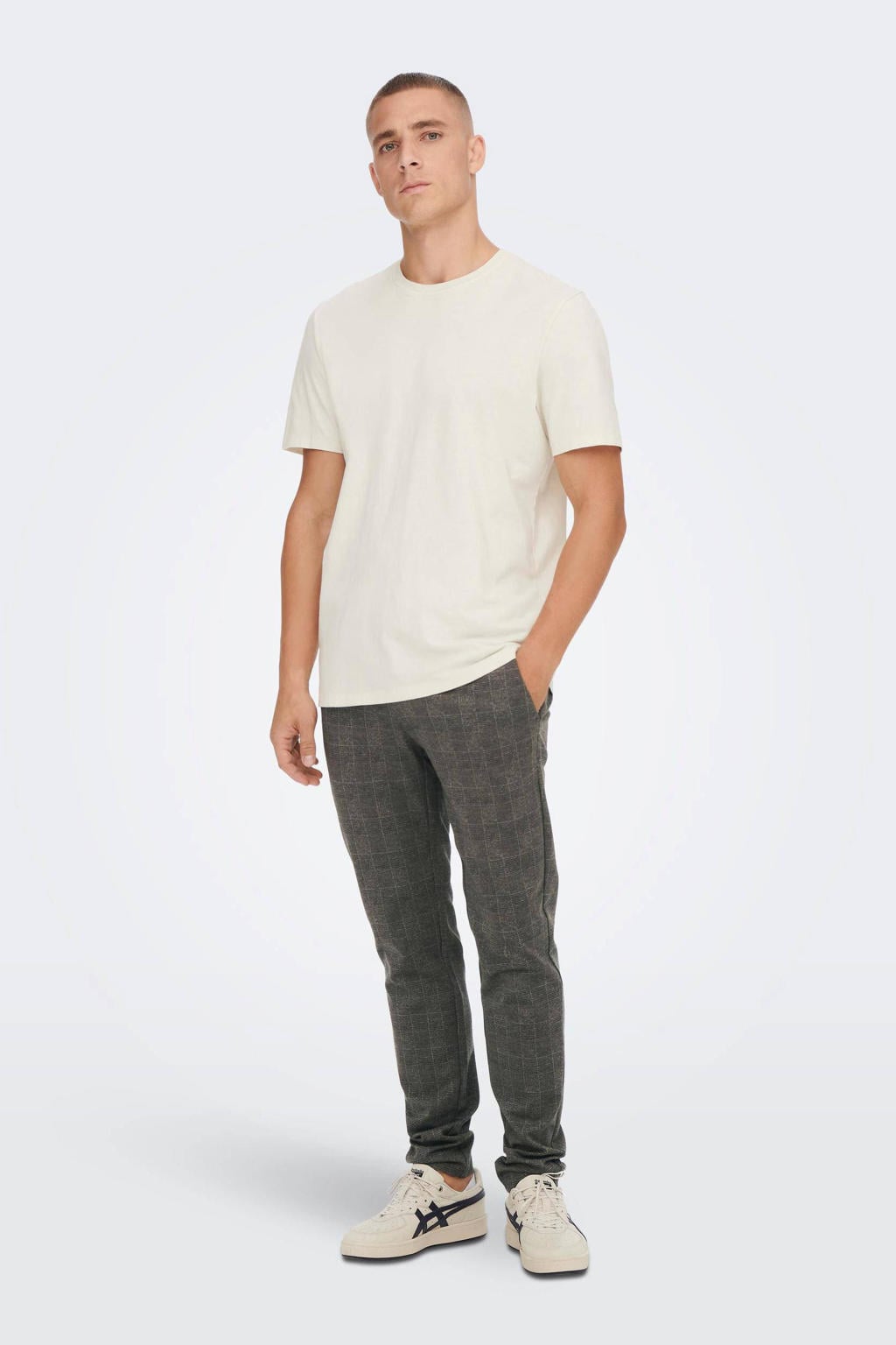 ONLY & SONS slim fit geruite chino - zwart