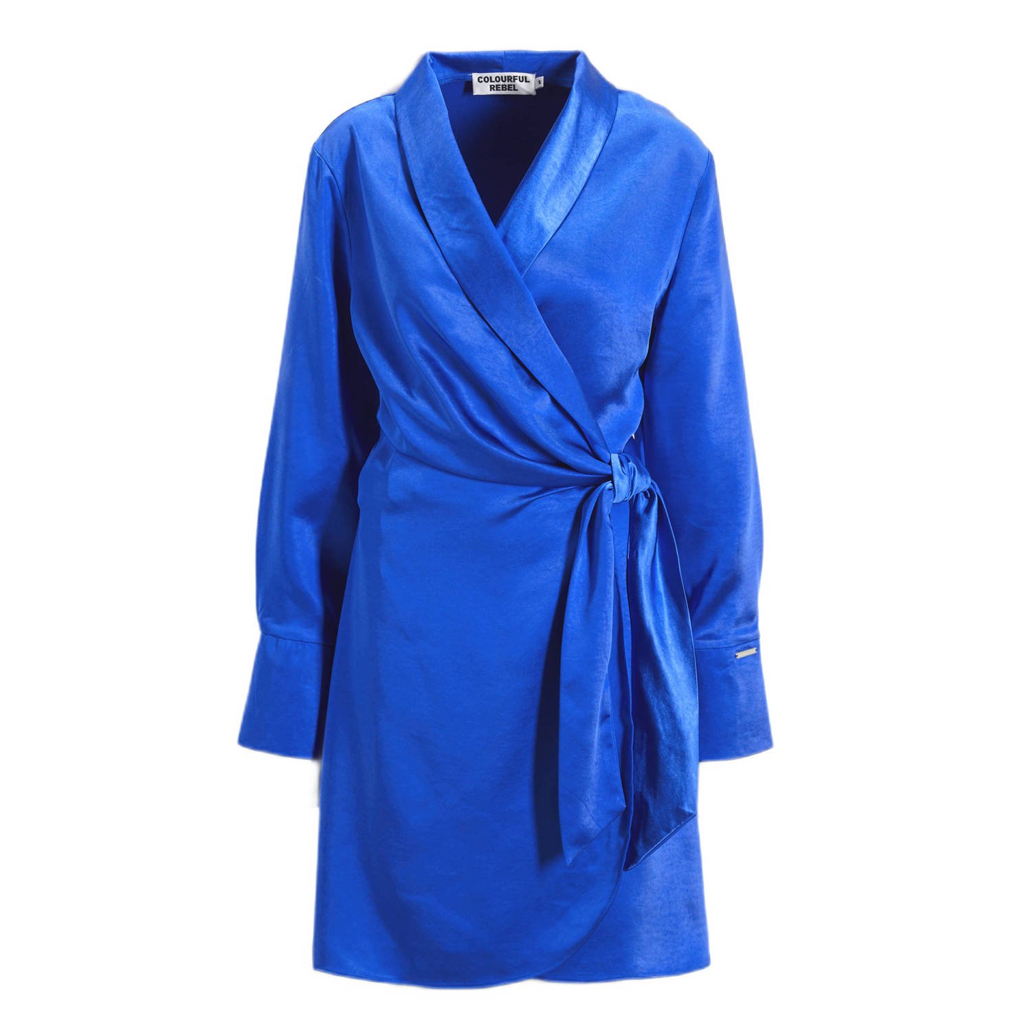 COLOURFUL REBEL Dames Jurken Dorin Uni Satin Mini Wrap Dress Blauw