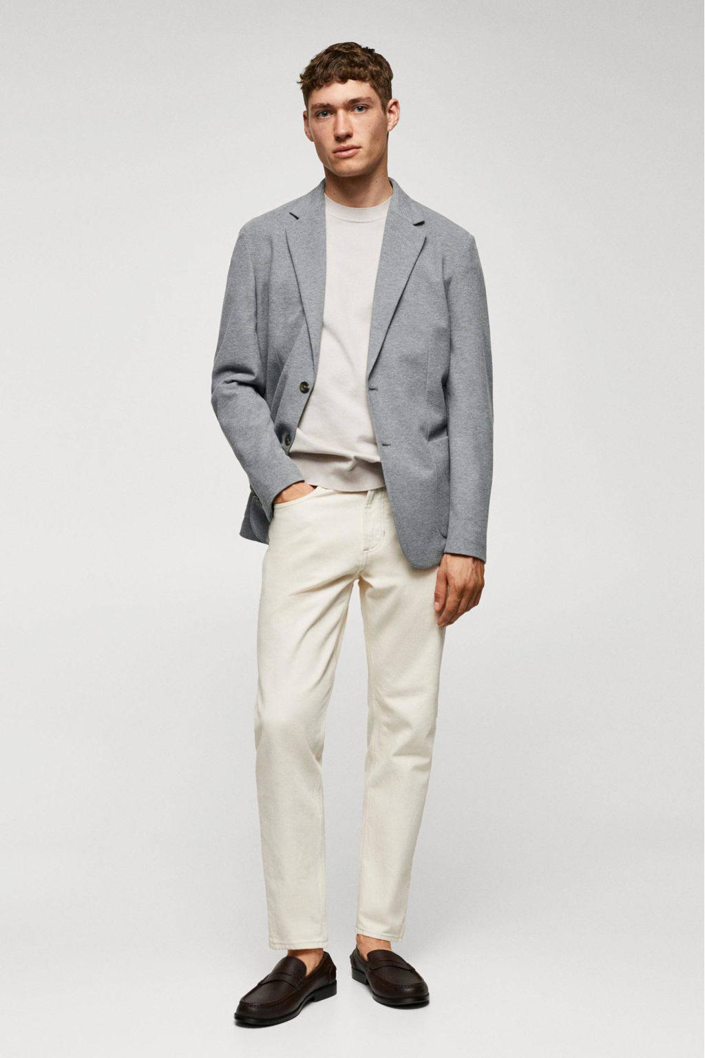 Grijze heren Mango Man slim fit colbert van polyester met reverskraag