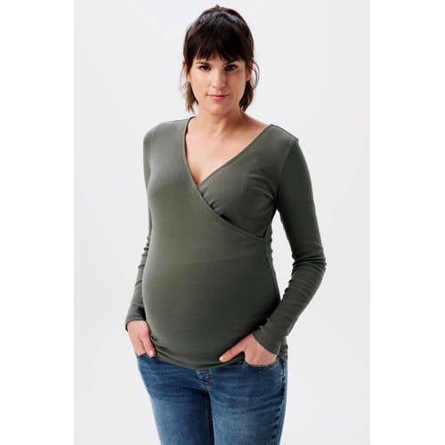Noppies maternity ribgebreide zwangerschaps- en voedingslongsleeve Sara olijfgroen afbeelding
