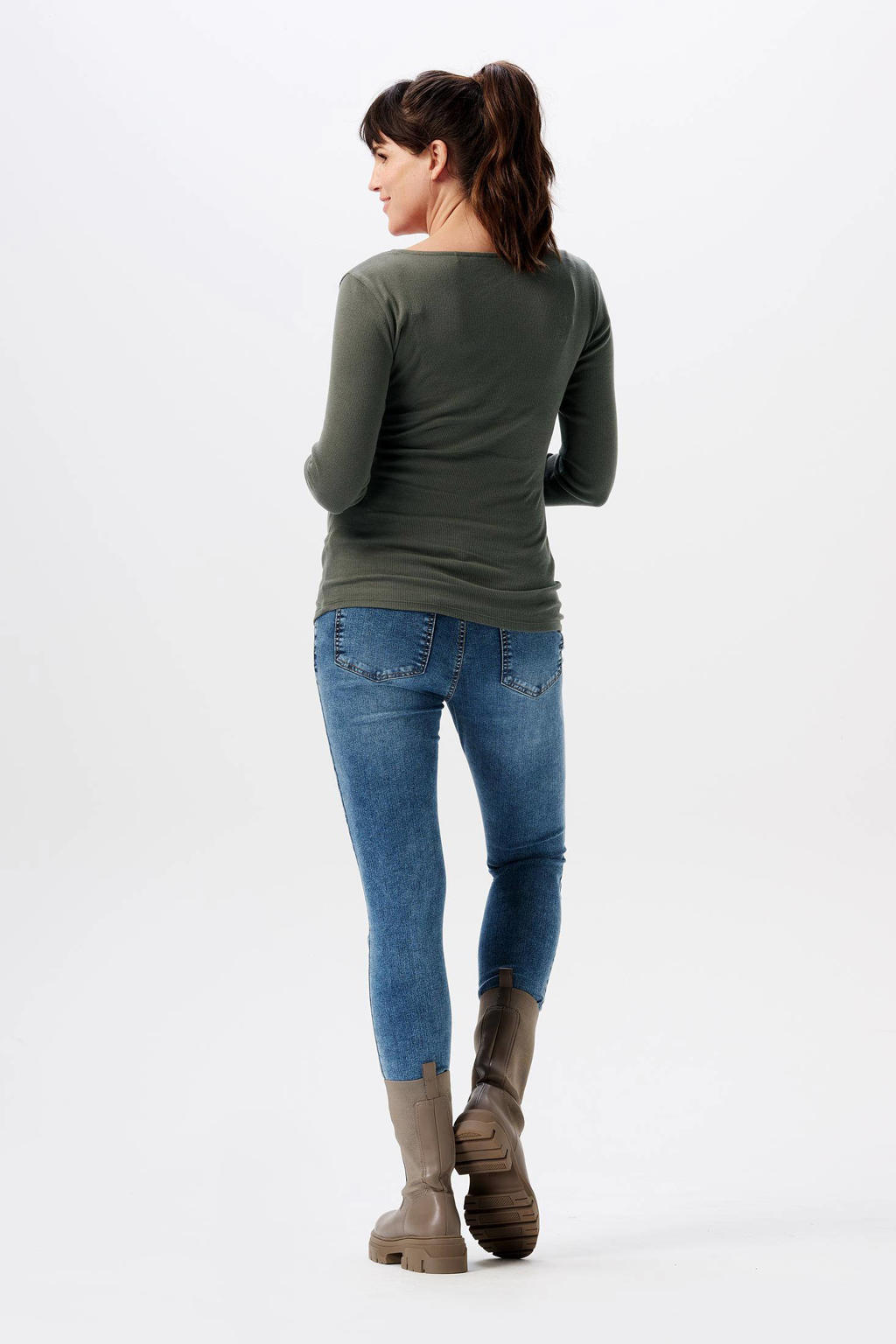 Noppies maternity ribgebreide zwangerschaps- en voedingslongsleeve Sara olijfgroen