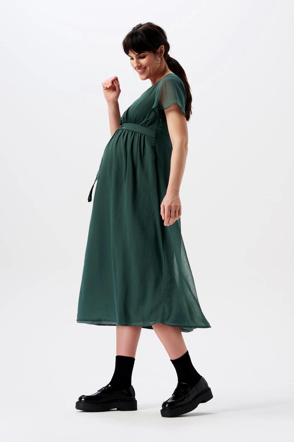 Noppies maternity zwangerschapsjurk Amelie van polyester dennengroen