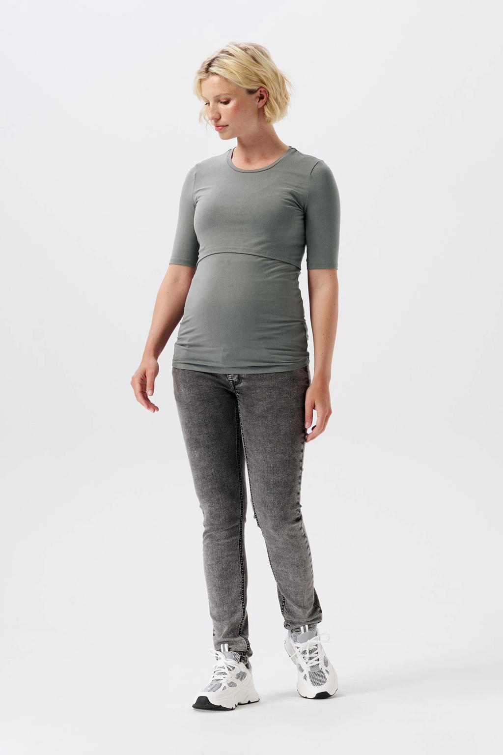 Grey denim dames Noppies zwangerschaps skinny jeans Avi van stretchdenim met regular waist en effen