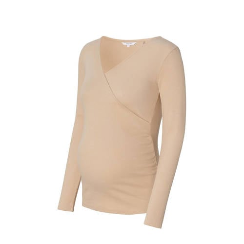 Noppies maternity ribgebreide zwangerschaps- en voedingslongsleeve Sara beige afbeelding