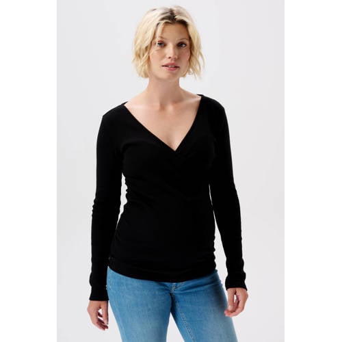 Noppies maternity ribgebreide zwangerschaps- en voedingslongsleeve Sara zwart afbeelding
