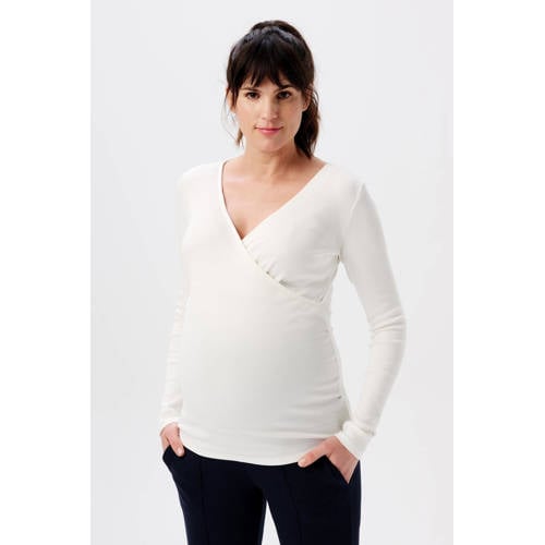 Noppies maternity ribgebreide zwangerschaps- en voedingslongsleeve Sara wit afbeelding