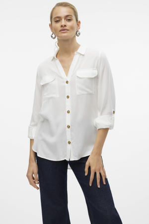 geweven blouse VMBUMPY met plooien wit