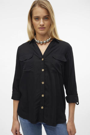 geweven blouse VMBUMPY met plooien zwart