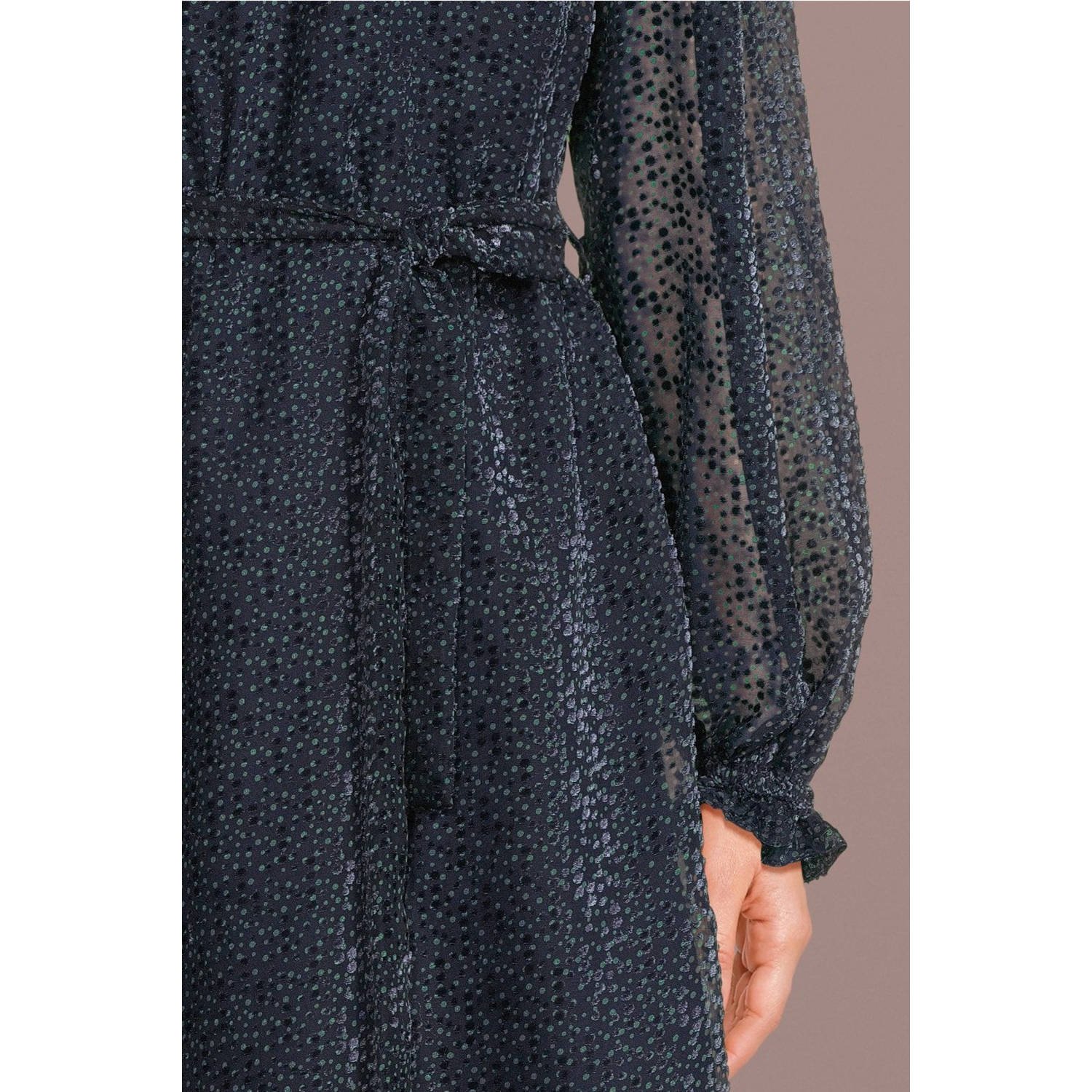 Freebird semi-transparante fluwelen jurk Adaline met stippen en ruches donkerblauw
