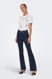 thumbnail: Donkerblauwe dames ONLY high waist flared jeans dark blue van stretchdenim met rits- en knoopsluiting en effen