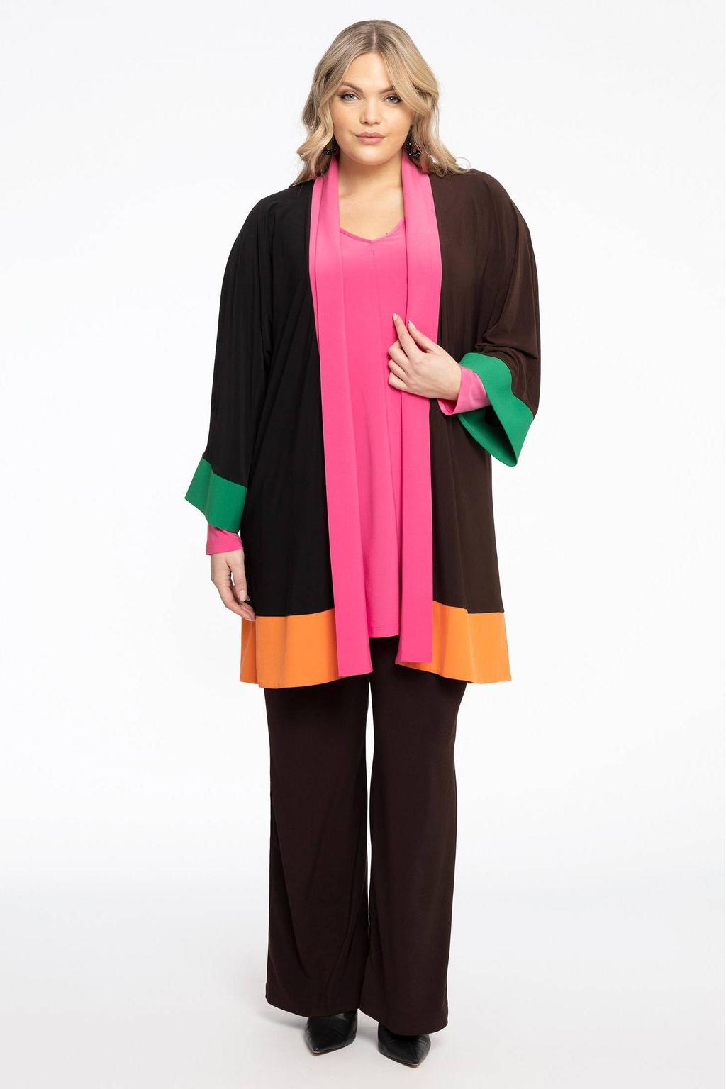 YOEK vest van travelstof bruin/roze/oranje