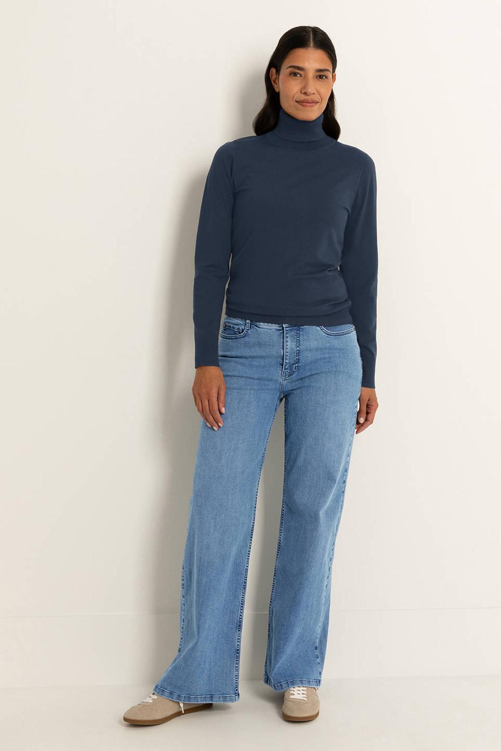 Marineblauw dames Claudia Sträter fijngebreide coltrui blauw van viscose met effen en lange mouwen