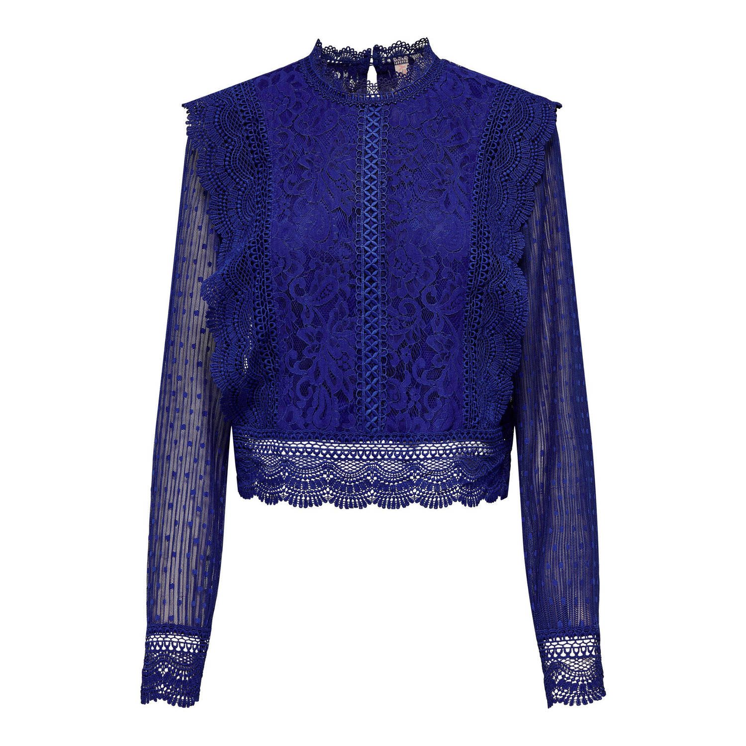 ONLY semi-transparante top ONLELIANA met kant blauw