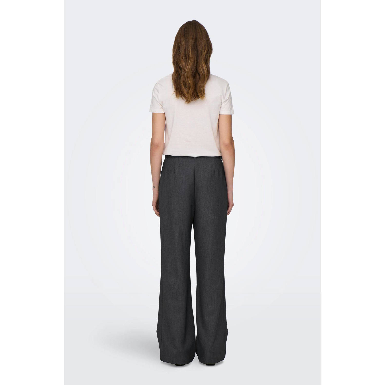 ONLY high waist straight fit pantalon ONLHATTIE donkergrijs