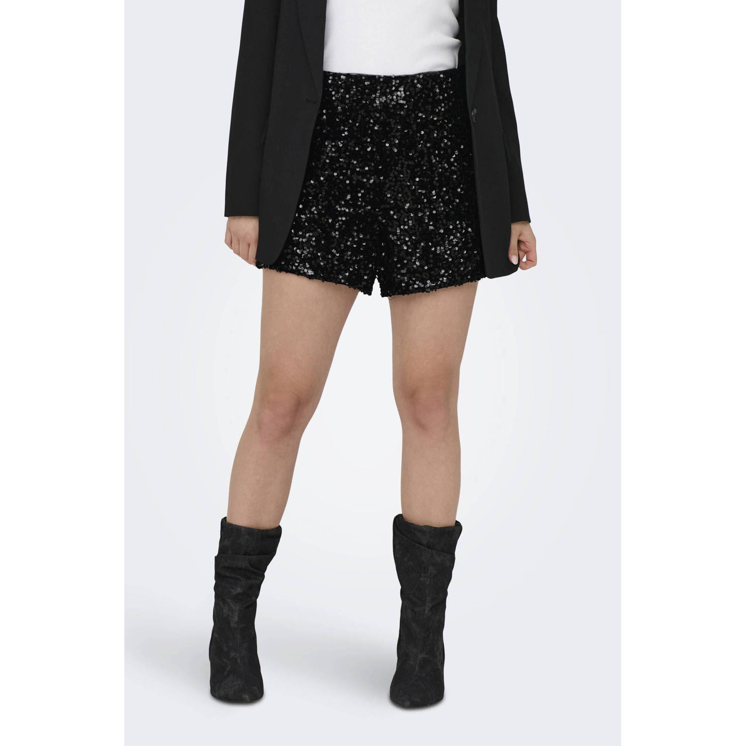 ONLY regular fit short ONLCONFIDENCE met pailletten zwart